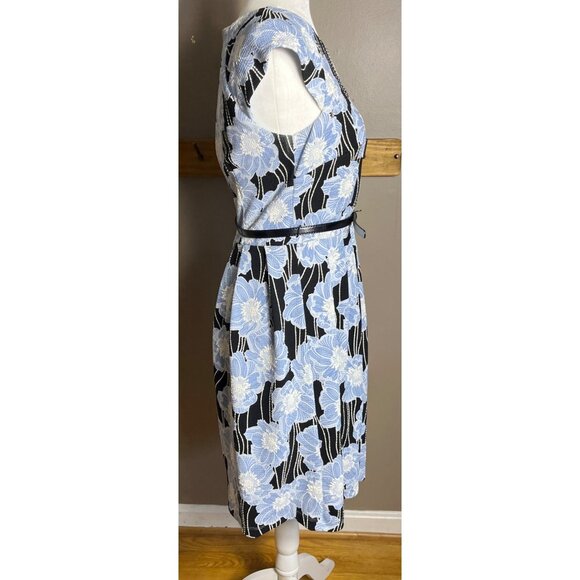 Rabbit Rabbit Rabbit Dress Blue Floral Fit Flare Midi Poly Career Retro Womens 6 - Picture 15 of 15